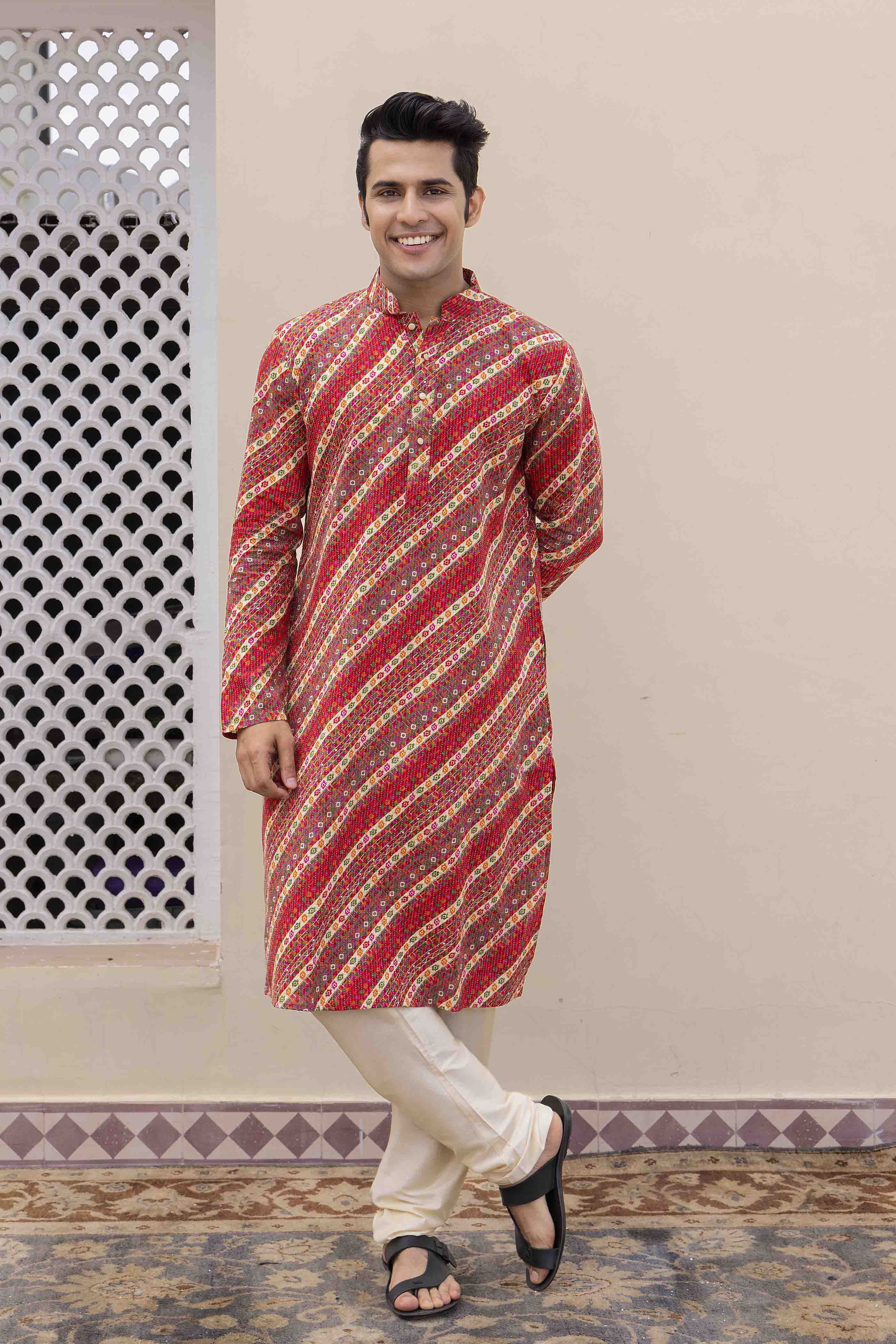 Red Cotton Printed Kurta